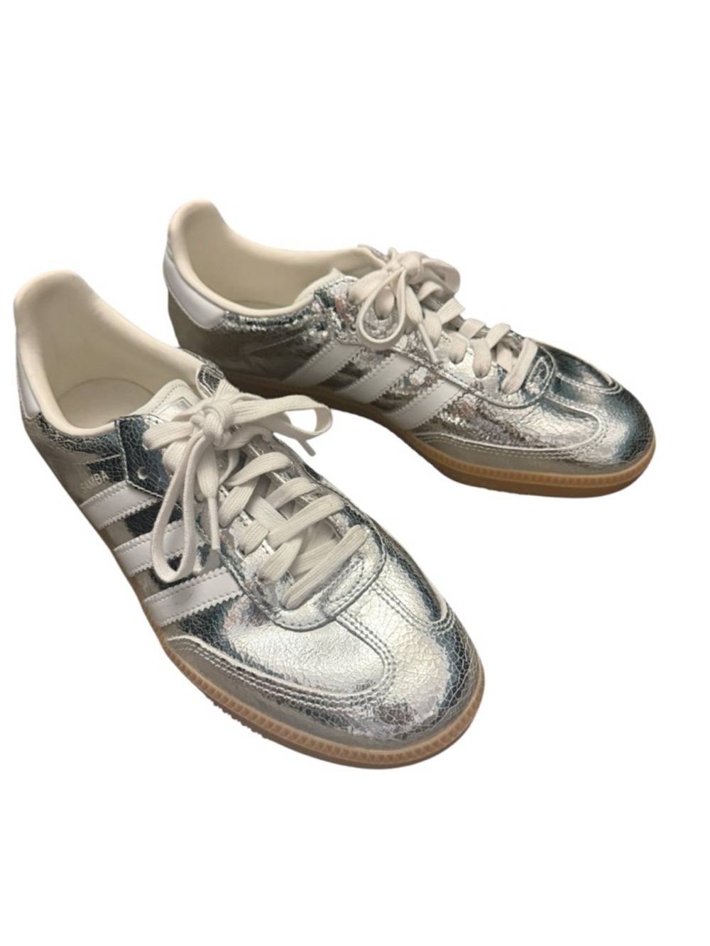 adidas Samba Metallic Silver and White Sneakers - Picture 3 of 6